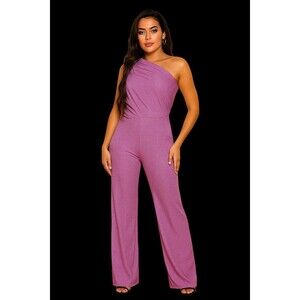 Pretty Little Thing Pink Glitter Ruched One Shoulder Wide Leg Jumpsuit  Women's